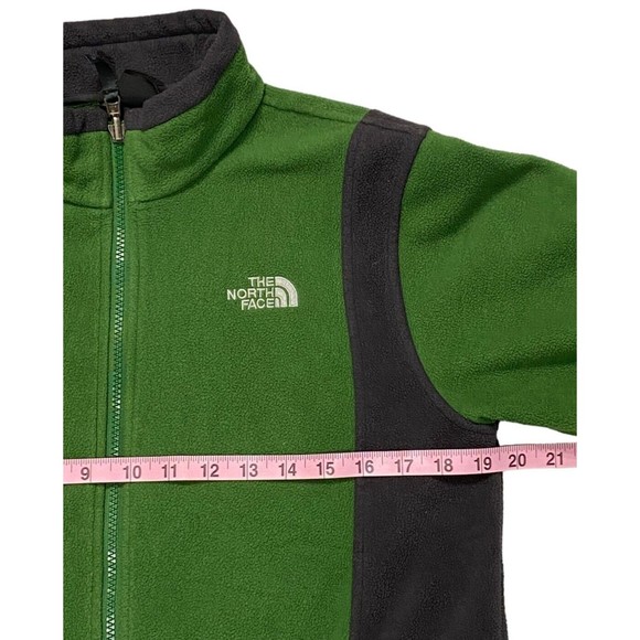 North Face Boys Large Green Black Sweater Full Zip Front Pockets Vintage Jacket - Picture 9 of 10